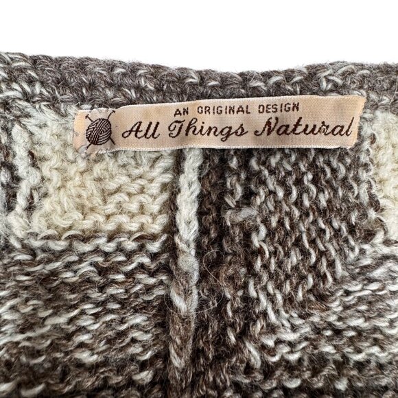 VTG Check Sweater Vest Sz.M Tan Cream Wool Hand Knit Cottage Academia Grandma - Picture 7 of 11